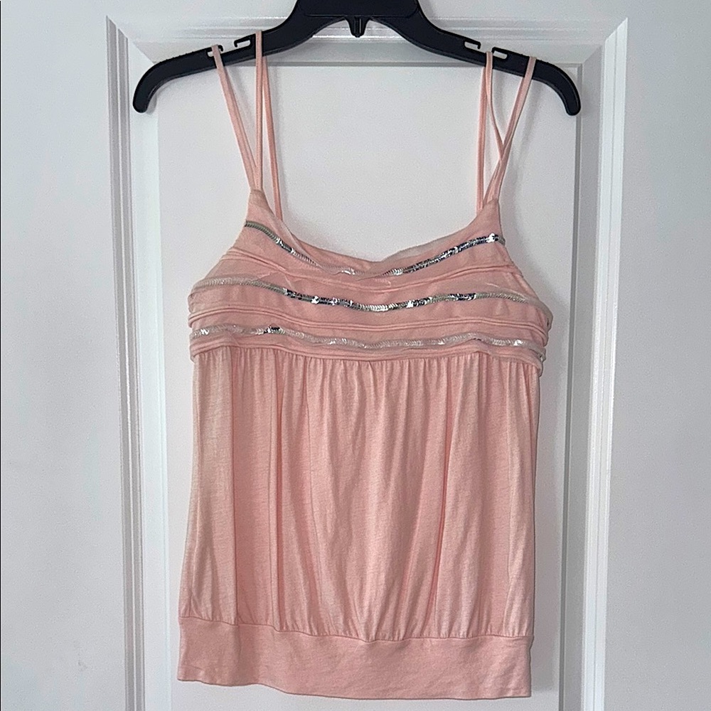 Express Light Pink Embellished Ruched Camisole - Size: S